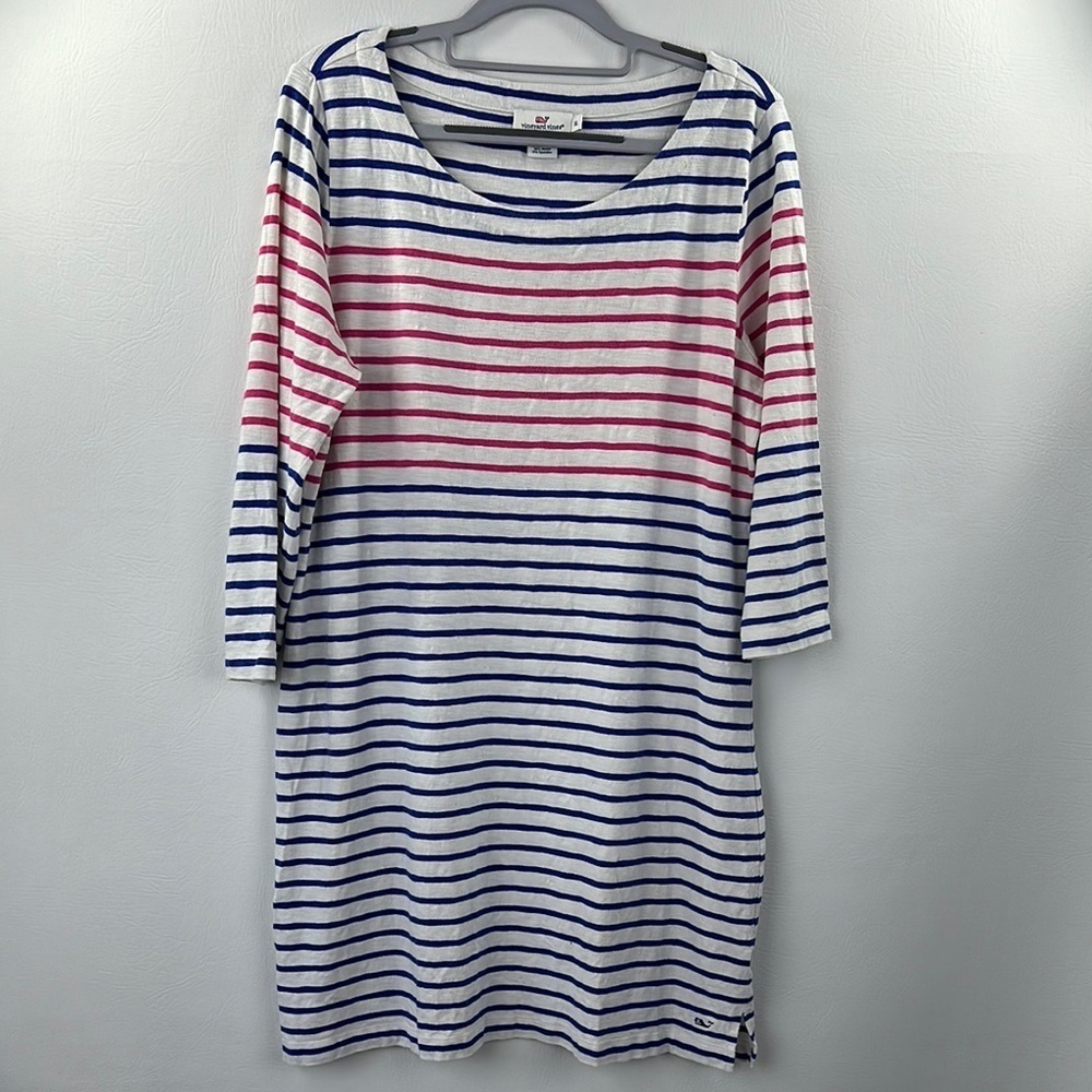 Vineyard Vines Striped 3/4 Length Sleeve Cotton Mini Dress